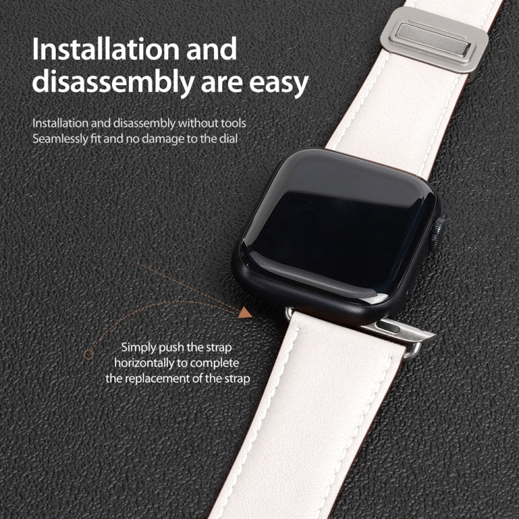 For Apple Watch SE 2023 40mm DUX DUCIS YA Series Magnetic Buckle Genuine Leather Watch Band(White) - Watch Bands by DUX DUCIS | Online Shopping UK | buy2fix