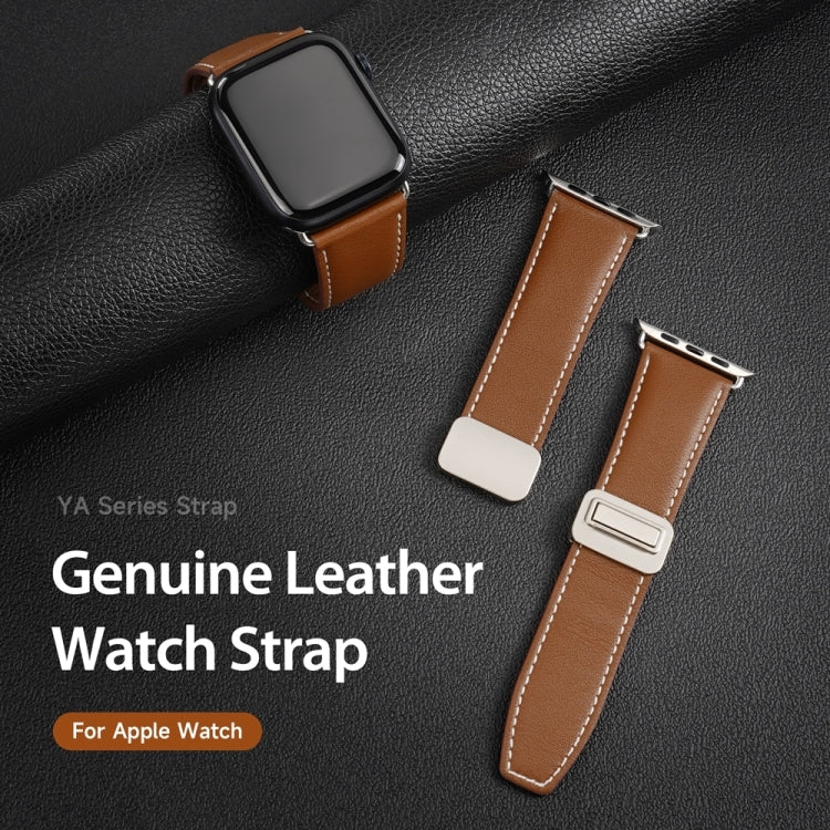 For Apple Watch Ultra 2 49mm DUX DUCIS YA Series Magnetic Buckle Genuine Leather Watch Band(Brown) - Watch Bands by DUX DUCIS | Online Shopping UK | buy2fix