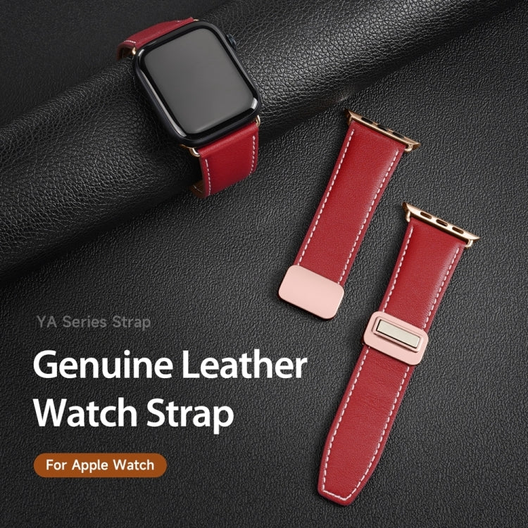 For Apple Watch Series 9 41mm DUX DUCIS YA Series Magnetic Buckle Genuine Leather Watch Band(Red) - Watch Bands by DUX DUCIS | Online Shopping UK | buy2fix