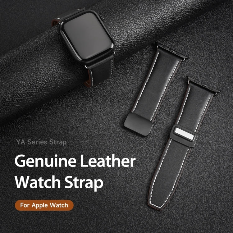 For Apple Watch Series 8 41mm DUX DUCIS YA Series Magnetic Buckle Genuine Leather Watch Band(Black) - Watch Bands by DUX DUCIS | Online Shopping UK | buy2fix