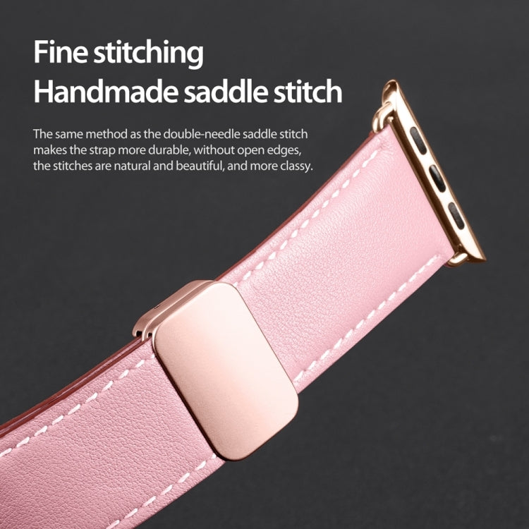 For Apple Watch Series 8 41mm DUX DUCIS YA Series Magnetic Buckle Genuine Leather Watch Band(Pink) - Watch Bands by DUX DUCIS | Online Shopping UK | buy2fix