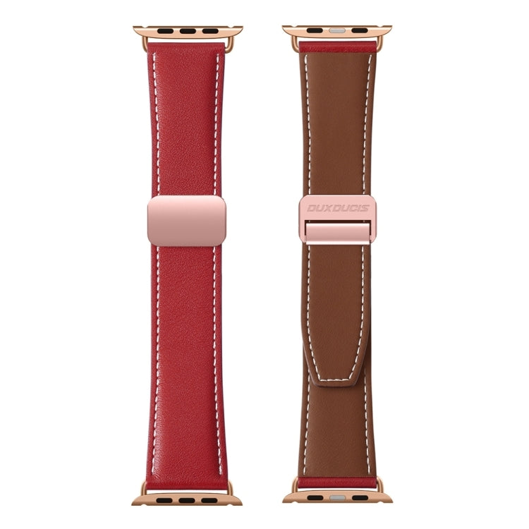 For Apple Watch Series 2 42mm DUX DUCIS YA Series Magnetic Buckle Genuine Leather Watch Band(Red) - Watch Bands by DUX DUCIS | Online Shopping UK | buy2fix