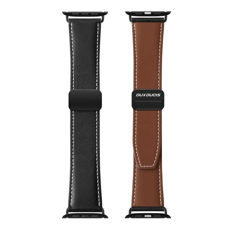 For Apple Watch 42mm DUX DUCIS YA Series Magnetic Buckle Genuine Leather Watch Band(Black) - Watch Bands by DUX DUCIS | Online Shopping UK | buy2fix