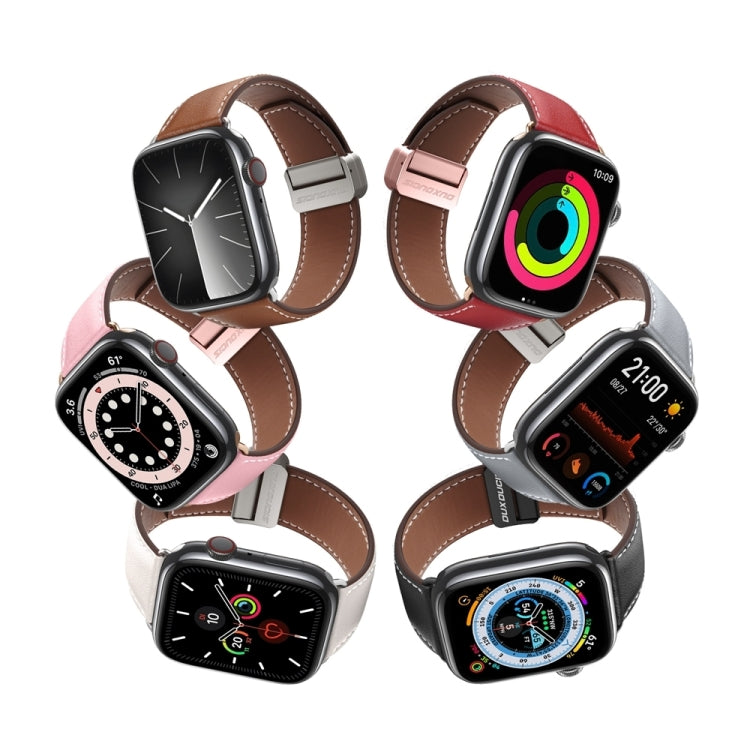 For Apple Watch Series 8 41mm DUX DUCIS YA Series Magnetic Buckle Genuine Leather Watch Band(Pink) - Watch Bands by DUX DUCIS | Online Shopping UK | buy2fix