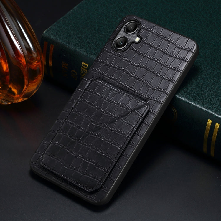 For Samsung Galaxy A14 4G/5G Denior Imitation Crocodile Leather Back Phone Case with Holder(Black) - Galaxy Phone Cases by Denior | Online Shopping UK | buy2fix