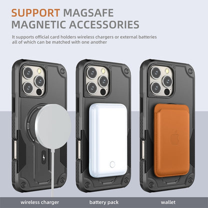 For iPhone 16 Pro Max Armor Magsafe Holder PC Hybrid TPU Phone Case(Black) - iPhone 16 Pro Max Cases by buy2fix | Online Shopping UK | buy2fix