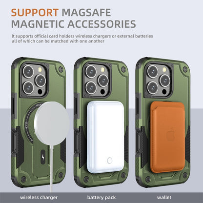 For iPhone 16 Pro Armor Magsafe Holder PC Hybrid TPU Phone Case(Army Green) - iPhone 16 Pro Cases by buy2fix | Online Shopping UK | buy2fix