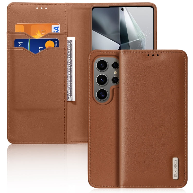 For Samsung Galaxy S25 Ultra 5G DUX DUCIS Hivo Series Cowhide + PU + TPU Flip Phone Case(Brown) - Galaxy S25 Ultra 5G Cases by DUX DUCIS | Online Shopping UK | buy2fix