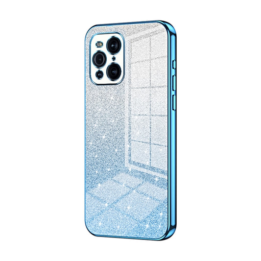 For OPPO Find X3 / Find X3 Pro Gradient Glitter Powder Electroplated Phone Case(Blue) - OPPO Cases by buy2fix | Online Shopping UK | buy2fix