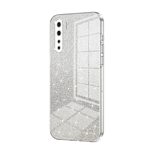 For OPPO Reno3 4G / F15 / A91 Gradient Glitter Powder Electroplated Phone Case(Transparent) - OPPO Cases by buy2fix | Online Shopping UK | buy2fix