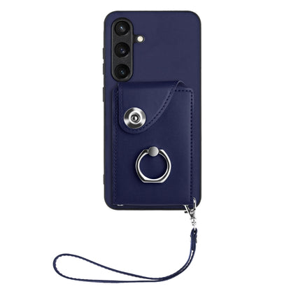 For Samsung Galaxy S24 5G Organ Card Bag Ring Holder PU Phone Case with Lanyard(Blue) - Galaxy S24 5G Cases by buy2fix | Online Shopping UK | buy2fix