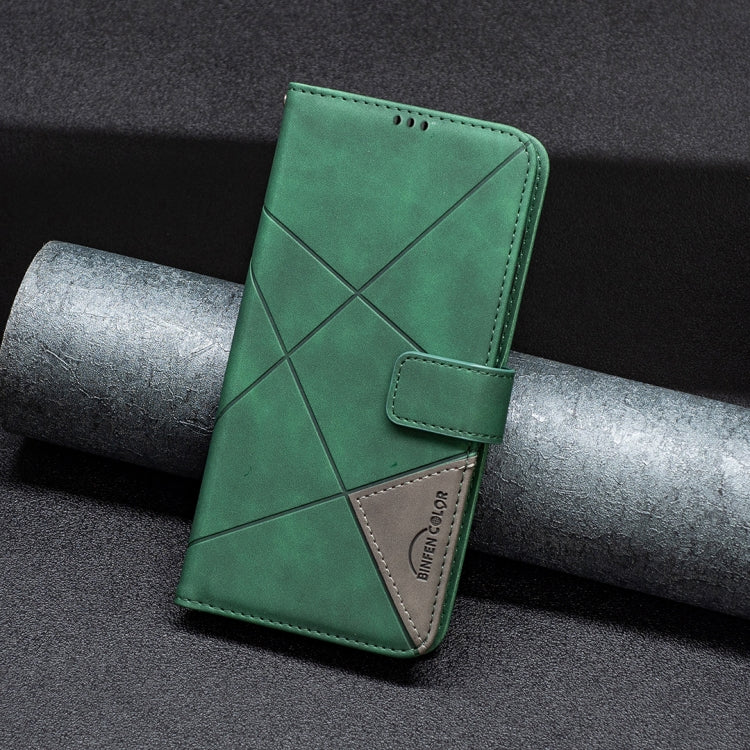 For OnePlus 13 BF05 Magnetic Buckle Rhombus Texture Leather Phone Case(Green) - OnePlus Cases by buy2fix | Online Shopping UK | buy2fix