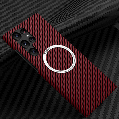 For Samsung Galaxy S25 Ultra 5G Carbon Fiber Texture MagSafe Magnetic Phone Case(Red) - Galaxy S25 Ultra 5G Cases by buy2fix | Online Shopping UK | buy2fix