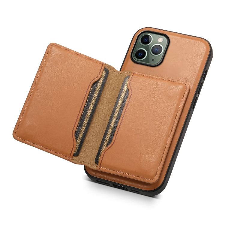 For iPhone 11 Pro Denior Cowhide Texture Leather MagSafe Detachable Wallet Phone Case(Khaki) - iPhone 11 Pro Cases by Denior | Online Shopping UK | buy2fix