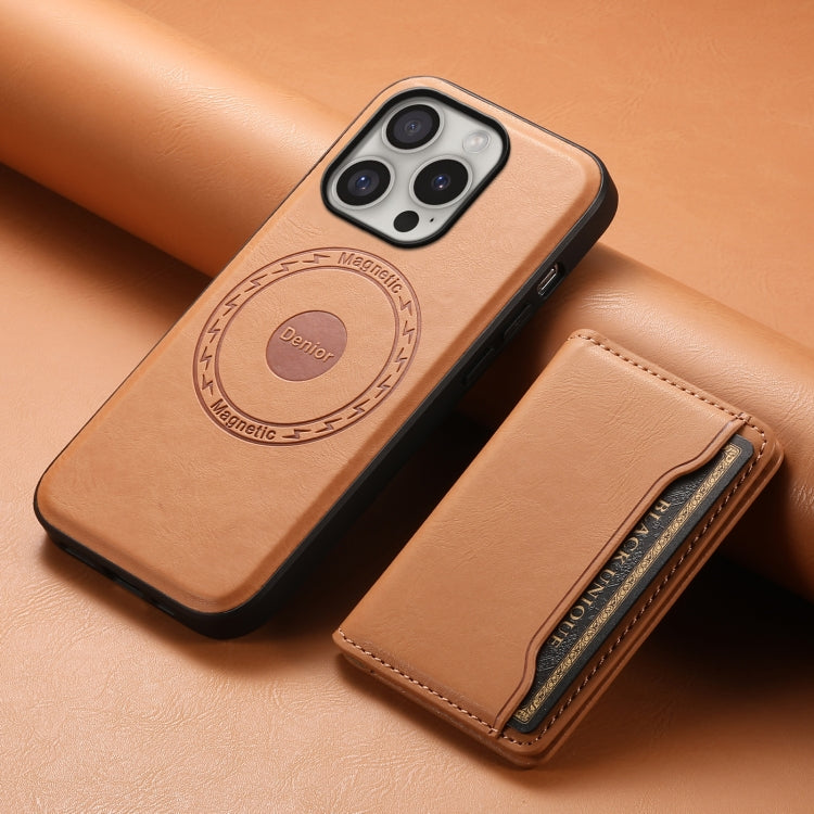 For iPhone 16 Pro Denior Cowhide Texture Leather MagSafe Detachable Wallet Phone Case(Khaki) - iPhone 16 Pro Cases by Denior | Online Shopping UK | buy2fix