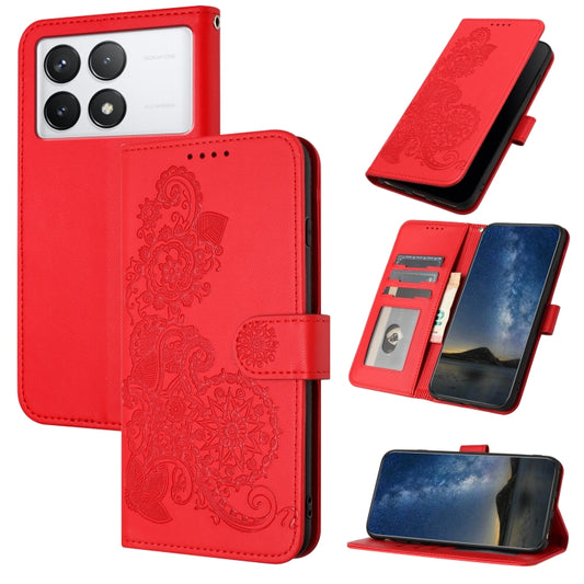 For Xiaomi Redmi K70 Datura Flower Embossed Flip Leather Phone Case(Red) - K70 Cases by buy2fix | Online Shopping UK | buy2fix