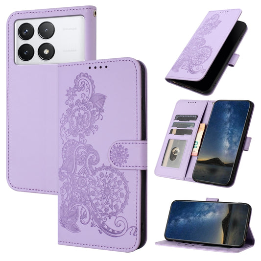 For Xiaomi Redmi K70 Datura Flower Embossed Flip Leather Phone Case(Purple) - K70 Cases by buy2fix | Online Shopping UK | buy2fix