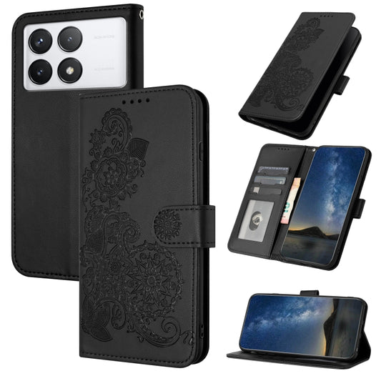 For Xiaomi Redmi K70 Datura Flower Embossed Flip Leather Phone Case(Black) - K70 Cases by buy2fix | Online Shopping UK | buy2fix