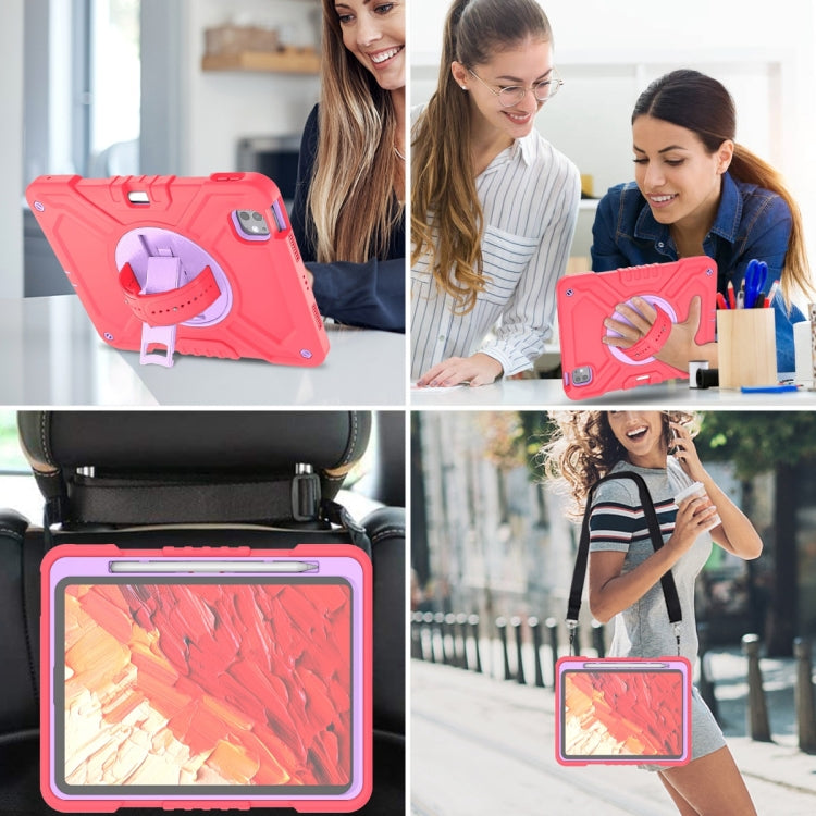 For iPad Pro 11 2024 X Rotation PC Hybrid Silicone Tablet Case with Strap(Red Purple) - iPad Pro 11 2024 Cases by buy2fix | Online Shopping UK | buy2fix