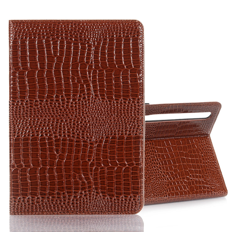 For Samsung Galaxy Tab S9 FE Crocodile Texture Leather Tablet Case(Brown) - Galaxy Tab S9 FE by buy2fix | Online Shopping UK | buy2fix