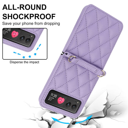 For Motorola Razr 40 Rhombic Texture Phone Case with Long & Short Lanyard(Light Purple) - Motorola Cases by buy2fix | Online Shopping UK | buy2fix