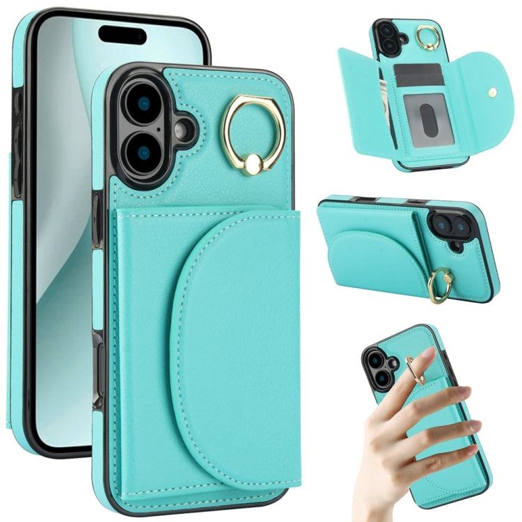 For iPhone 16 Plus YM007 Ring Holder Card Bag Skin Feel Phone Case(Green) - iPhone 16 Plus Cases by buy2fix | Online Shopping UK | buy2fix