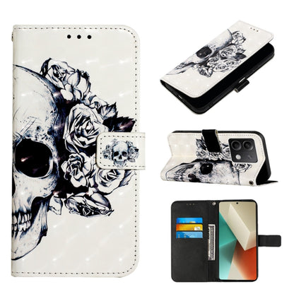 For Xiaomi Redmi Note 13 5G Global 3D Painting Horizontal Flip Leather Phone Case(Skull) - Note 13 Cases by buy2fix | Online Shopping UK | buy2fix