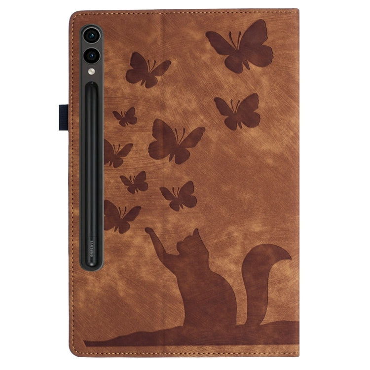 For Samsung Galaxy Tab S9 FE+ / S9+ / S8+ Butterfly Cat Embossing Leather Tablet Case(Brown) - Galaxy Tab S9+ Cases by buy2fix | Online Shopping UK | buy2fix