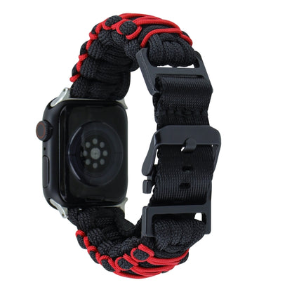 For Apple Watch Ultra 2 49mm Dual-layer Braided Paracord Buckle Watch Band(Black Red) - Watch Bands by buy2fix | Online Shopping UK | buy2fix