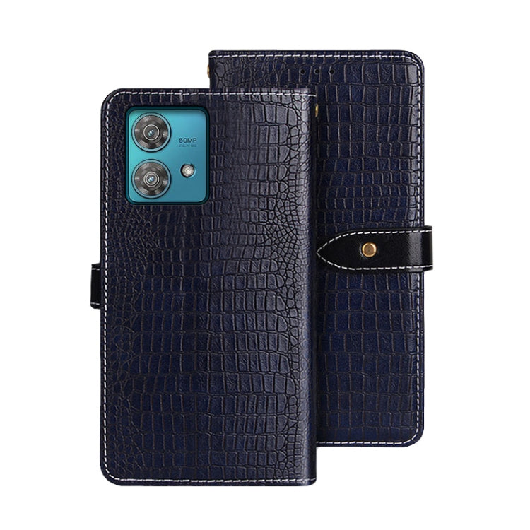 For Motorola Edge 40 Neo idewei Crocodile Texture Leather Phone Case(Dark Blue) - Motorola Cases by idewei | Online Shopping UK | buy2fix