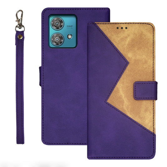 For Motorola Edge 40 Neo idewei Two-color Splicing Leather Phone Case(Purple) - Motorola Cases by idewei | Online Shopping UK | buy2fix