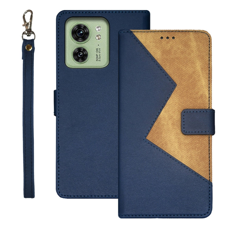 For Motorola Edge 40 5G idewei Two-color Splicing Leather Phone Case(Blue) - Motorola Cases by idewei | Online Shopping UK | buy2fix