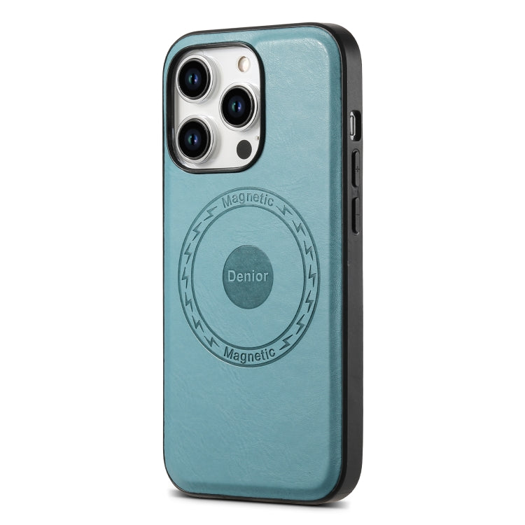 For iPhone 13 Pro Max Denior Cowhide Texture Leather MagSafe Phone Case(Blue) - iPhone 13 Pro Max Cases by Denior | Online Shopping UK | buy2fix