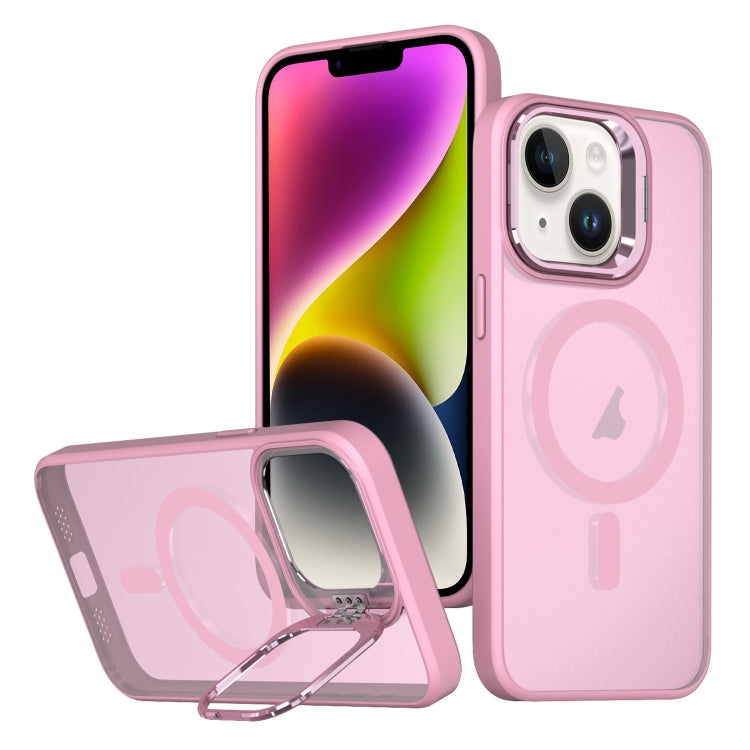 For iPhone 14 Plus Metal Invisible Camera Holder MagSafe Magnetic Phone Case(Pink) - iPhone 14 Plus Cases by buy2fix | Online Shopping UK | buy2fix