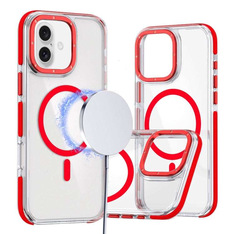 For iPhone 16 Dual-Color Clear Acrylic Hybrid TPU MagSafe Phone Case(Red) - iPhone 16 Cases by buy2fix | Online Shopping UK | buy2fix