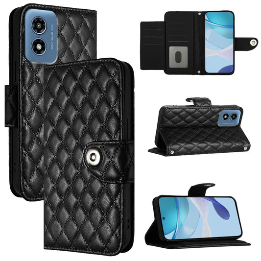 For Motorola Moto G Play 5G 2024 Rhombic Texture Flip Leather Phone Case with Lanyard(Black) - Motorola Cases by buy2fix | Online Shopping UK | buy2fix