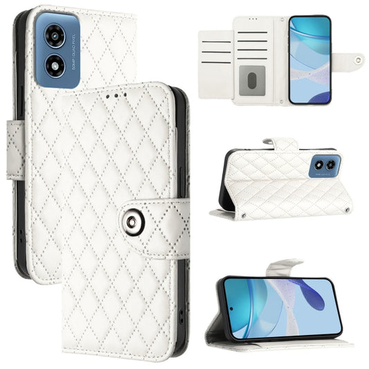 For Motorola Moto G Play 5G 2024 Rhombic Texture Flip Leather Phone Case with Lanyard(White) - Motorola Cases by buy2fix | Online Shopping UK | buy2fix