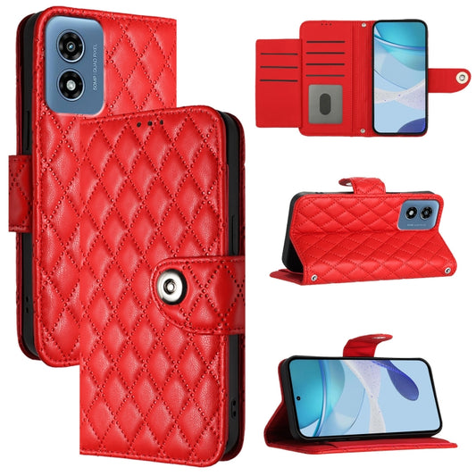 For Motorola Moto G 5G 2024 Global Rhombic Texture Flip Leather Phone Case with Lanyard(Red) - Motorola Cases by buy2fix | Online Shopping UK | buy2fix