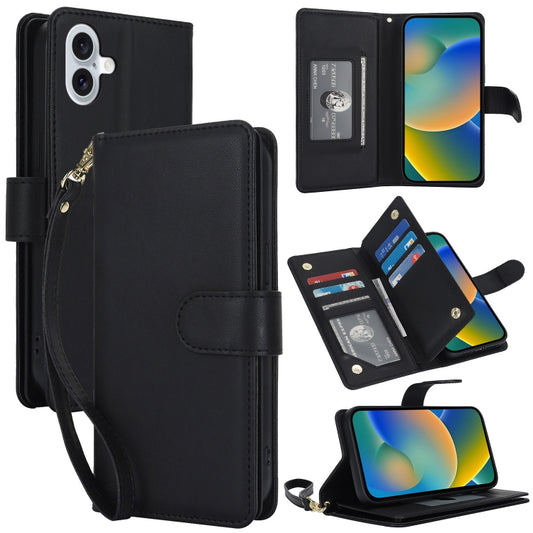 For iPhone 16 Plus Multi-Card Wallet RFID Leather Phone Case(Black) - iPhone 16 Plus Cases by buy2fix | Online Shopping UK | buy2fix