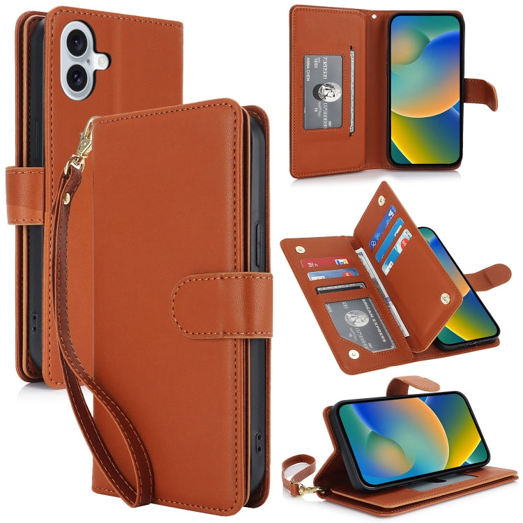 For iPhone 16 Plus Multi-Card Wallet RFID Leather Phone Case(Brown) - iPhone 16 Plus Cases by buy2fix | Online Shopping UK | buy2fix