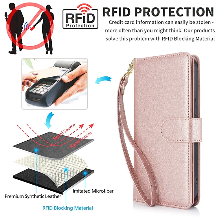 For Samsung Galaxy S24 / S25 5G Multi-Card Wallet RFID Leather Phone Case(Rose Gold) - Galaxy S24 5G Cases by buy2fix | Online Shopping UK | buy2fix