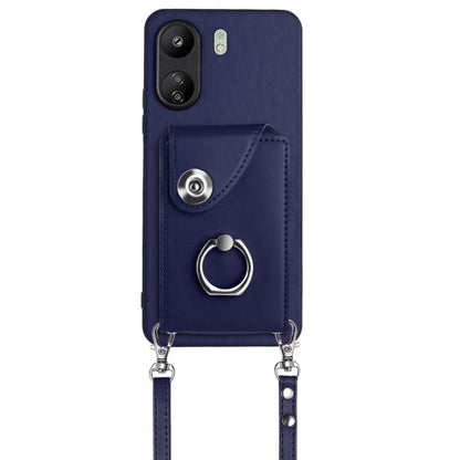 For Xiaomi Redmi 13C 4G / Poco C65 Organ Card Bag Ring Holder Phone Case with Long Lanyard(Blue) - 13C Cases by buy2fix | Online Shopping UK | buy2fix