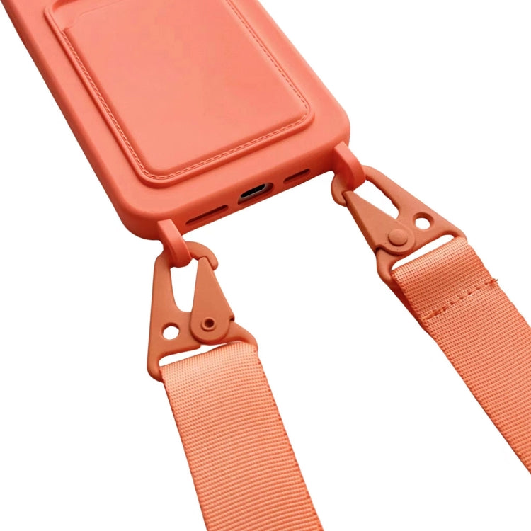 For iPhone 16 Pro Card Slot Liquid Silicone Phone Case with Lanyard(Orange) - iPhone 16 Pro Cases by buy2fix | Online Shopping UK | buy2fix