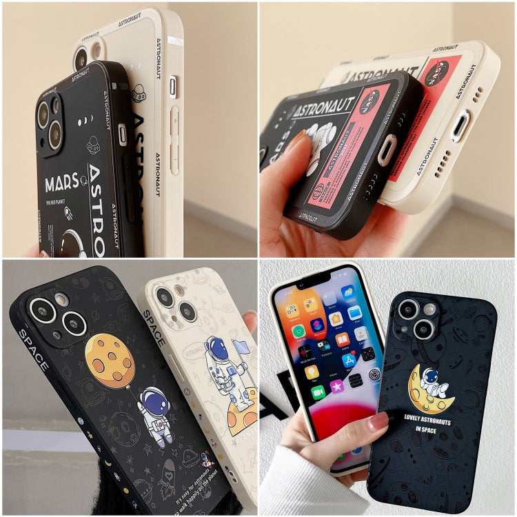 For iPhone 16 Pro Max Astronaut Pattern Silicone Straight Edge Phone Case(Flying Astronaut-Black) - iPhone 16 Pro Max Cases by buy2fix | Online Shopping UK | buy2fix