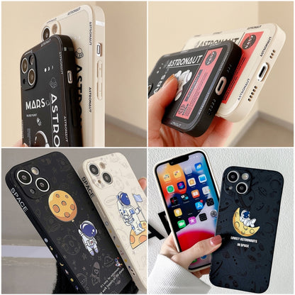 For iPhone 16 Astronaut Pattern Silicone Straight Edge Phone Case(Lovely Astronaut-Black) - iPhone 16 Cases by buy2fix | Online Shopping UK | buy2fix