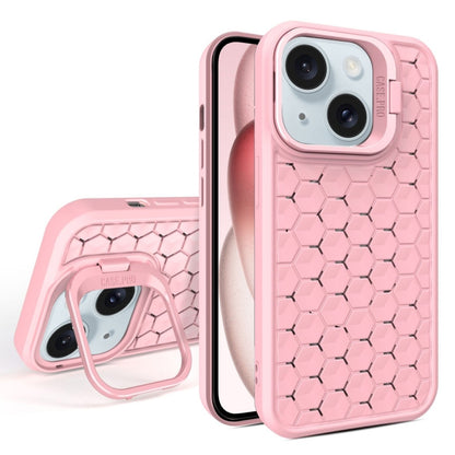 For iPhone 15 Honeycomb Radiating Lens Holder Magsafe Phone Case(Pink) - iPhone 15 Cases by buy2fix | Online Shopping UK | buy2fix