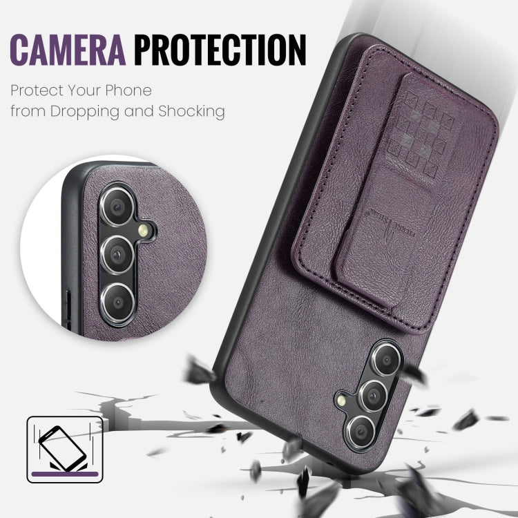 For Samsung Galaxy S24+ 5G Fierre Shann Oil Wax Cow Leather Card Holder Back Phone Case(Purple) - Galaxy S24+ 5G Cases by FIERRE SHANN | Online Shopping UK | buy2fix