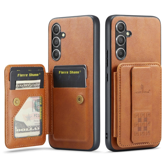 For Samsung Galaxy S24+ 5G Fierre Shann Oil Wax Cow Leather Card Holder Back Phone Case(Brown) - Galaxy S24+ 5G Cases by FIERRE SHANN | Online Shopping UK | buy2fix