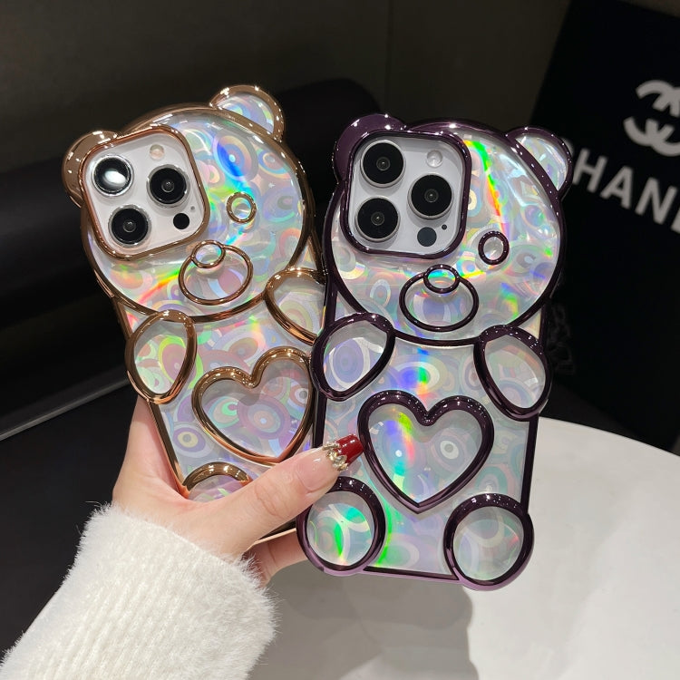 For iPhone 16 Bear Shape Electroplated Laser TPU Phone Case(Silver) - iPhone 16 Cases by buy2fix | Online Shopping UK | buy2fix