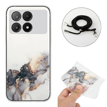 For Xiaomi Redmi K70E / Poco X6 Pro 5G Hollow Marble Pattern TPU Phone Case with Neck Strap Rope(Black) - K70E Cases by buy2fix | Online Shopping UK | buy2fix